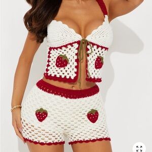Strawberry Crochet Halter Top and Shorts Set